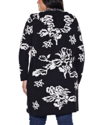 Plus Size  Hooded Fall Botanicals Coatigan Sweater