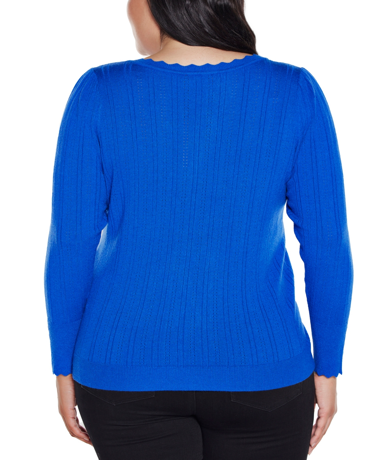 Belldini Plus Size Scalloped-trim Boat Neck Sweater In Blue