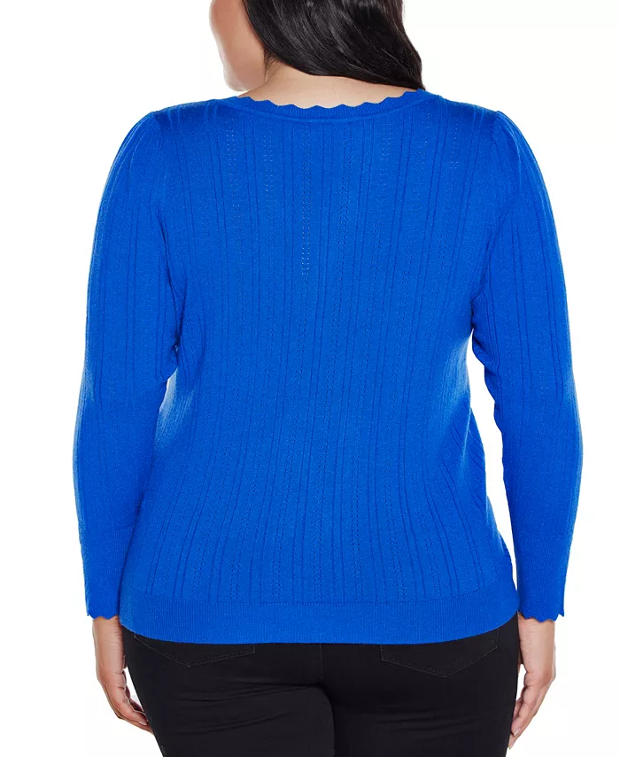 Plus Size Scalloped-Trim Boat Neck Sweater - thumbnail 3