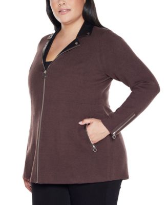 Plus Size Black Label Collared Sweater Jacket