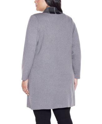 Plus Size Black Label  Scarf-Effect Open-Front Coatigan Sweater