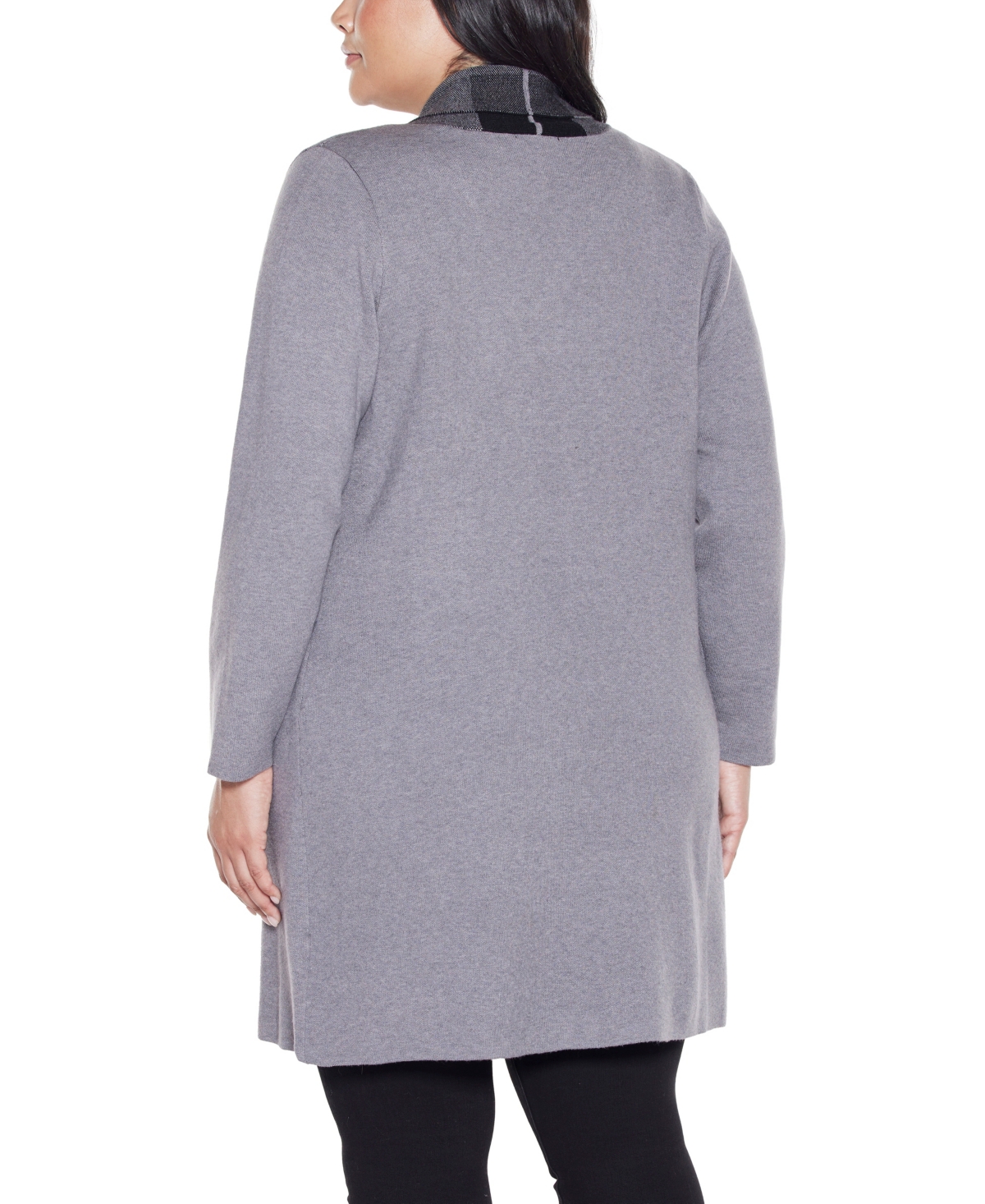 Belldini Plus Black Label Scarf-Effect Open-Front Coatigan Sweater