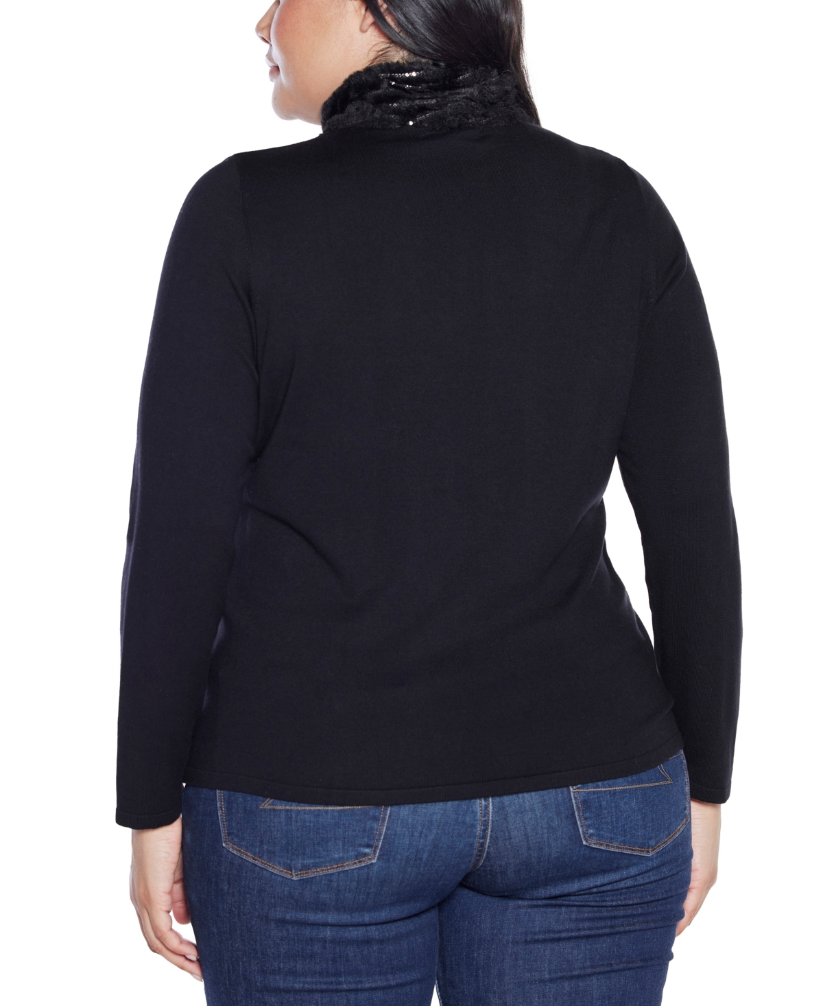 Belldini Plus Size Black Label Trim Rhinestone-zip Cardigan Sweater In Black