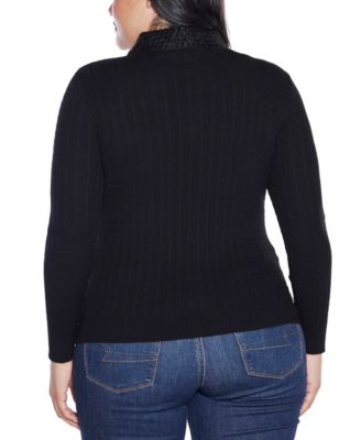 Plus Size Black Label  Beaded Collar Sweater