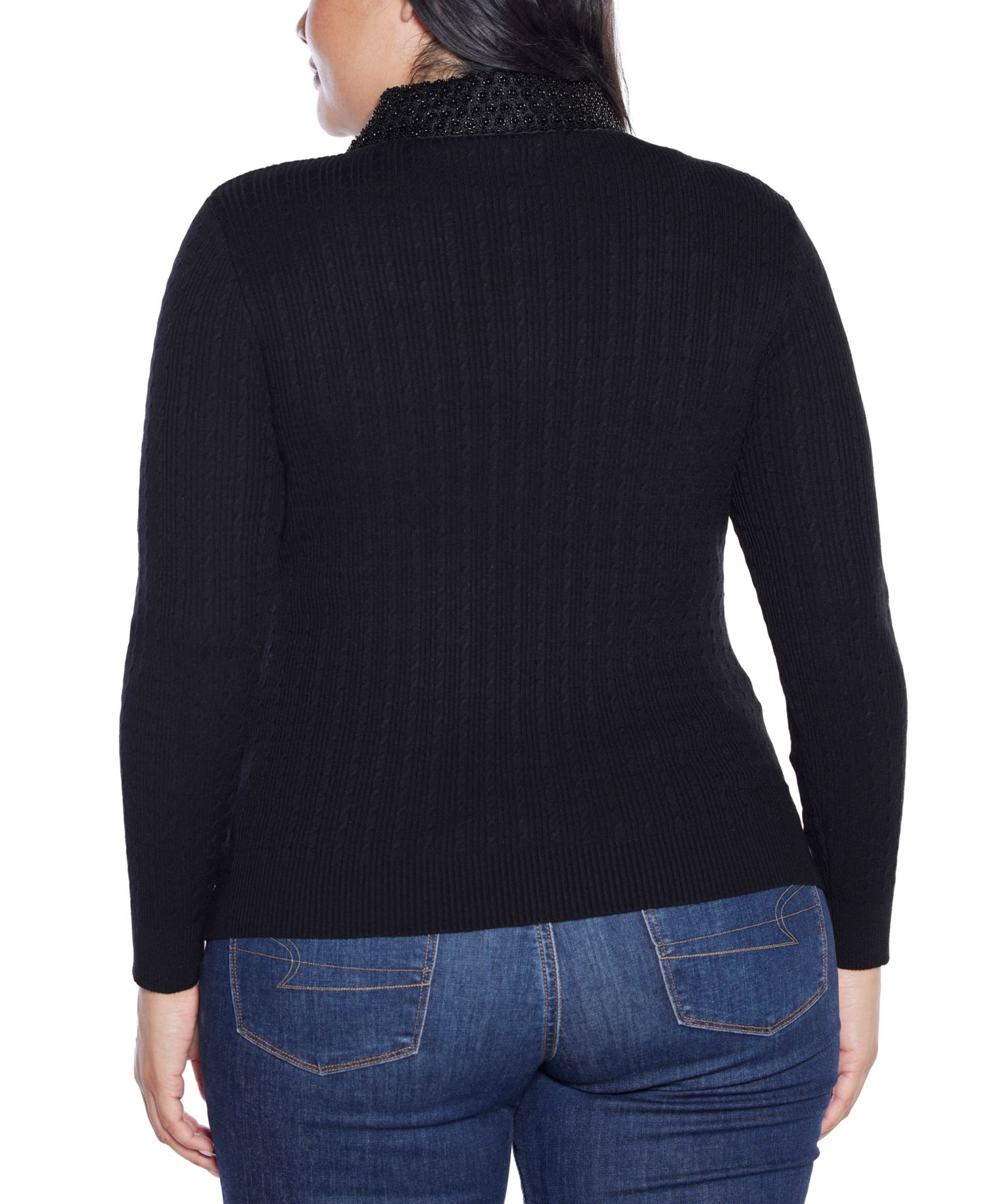 Plus Size Black Label Beaded Collar Sweater