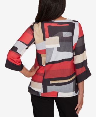 Petite Jet Setter Knit Color Block Crewneck Top 