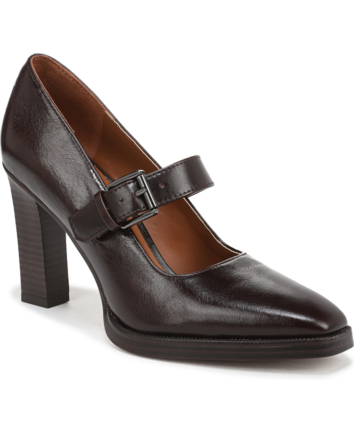 Franco Sarto Franco Shalina Mary Jane Pump (Dark Brown Leather) 5.0 M Square Toe, Platform Heels, Stacked Heels, Buckle Closure