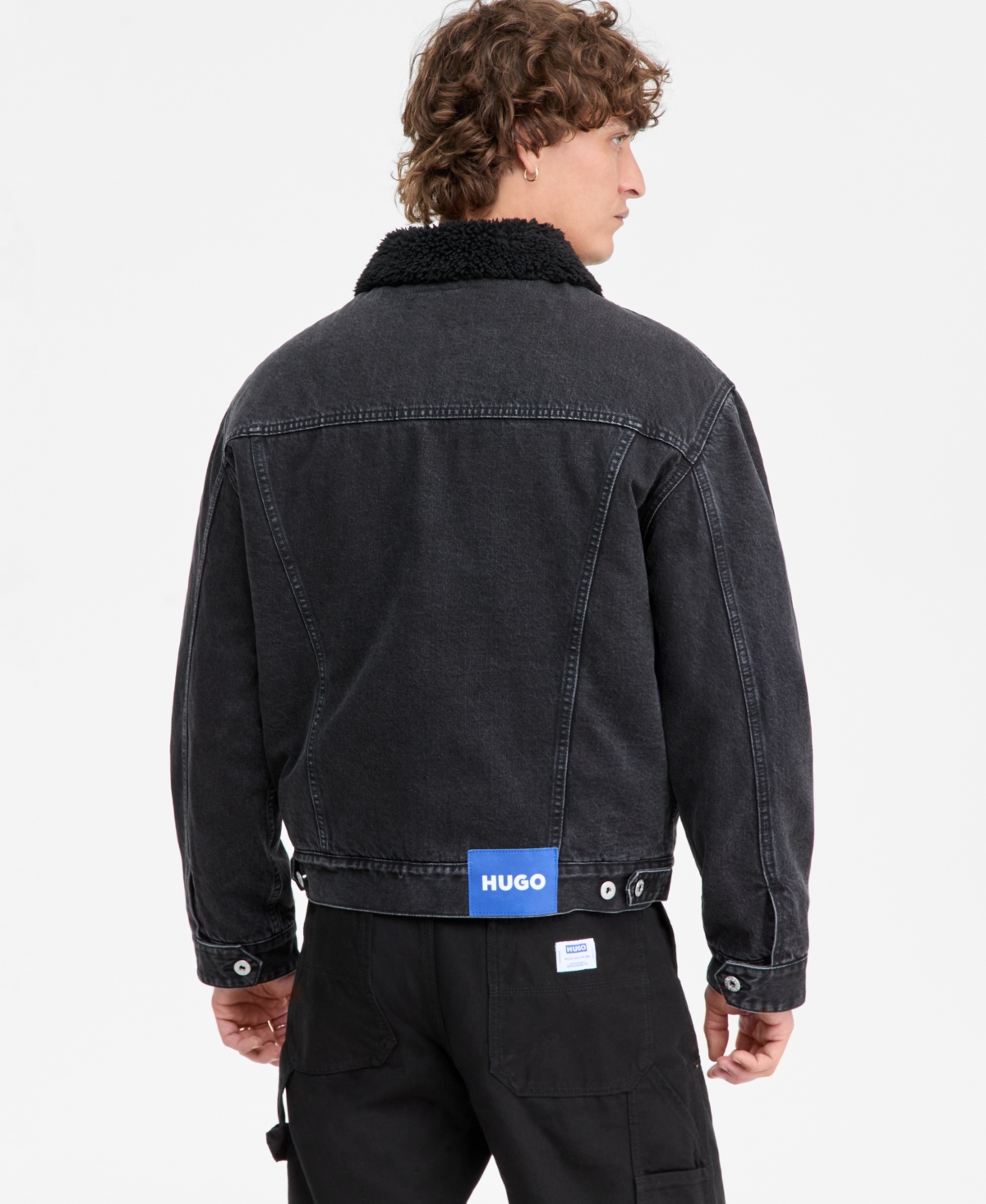 Hugo Boss Dex Stone Wash Denim Trucker Jacket with Fleece Collar