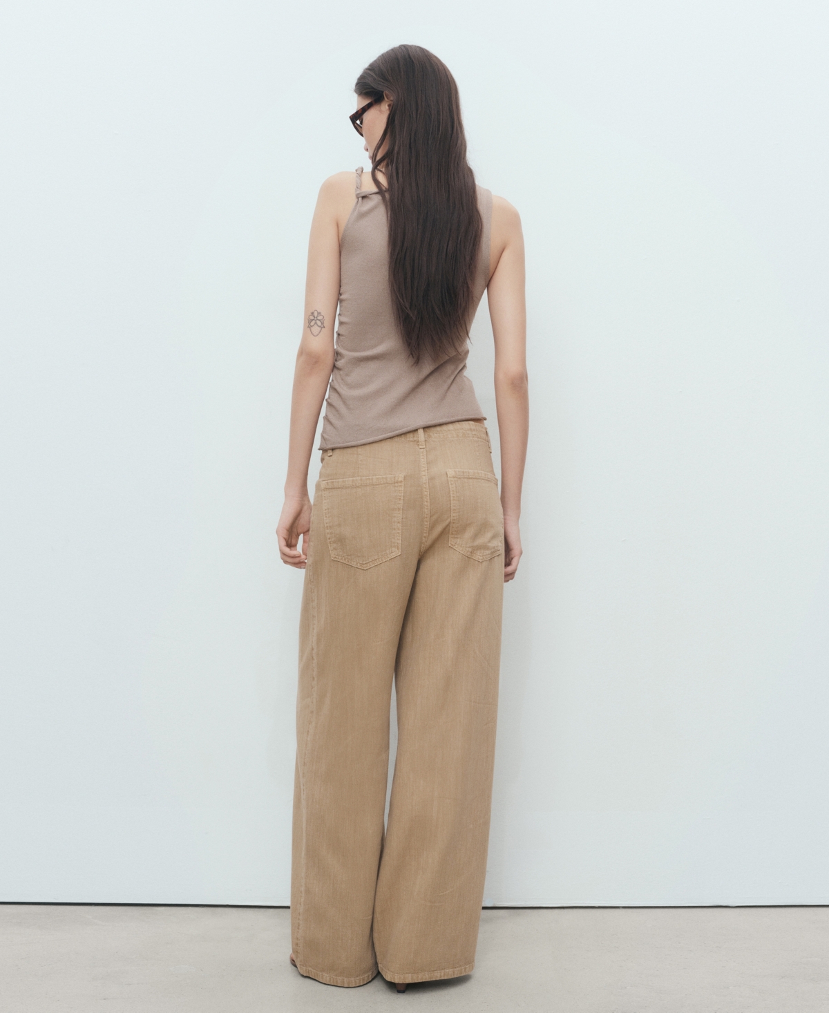 Mango Asymmetric Ruched Sleeveless Top In Nude