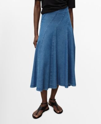 MANGO - Women's Stitching Detail Denim Midi-Skirt