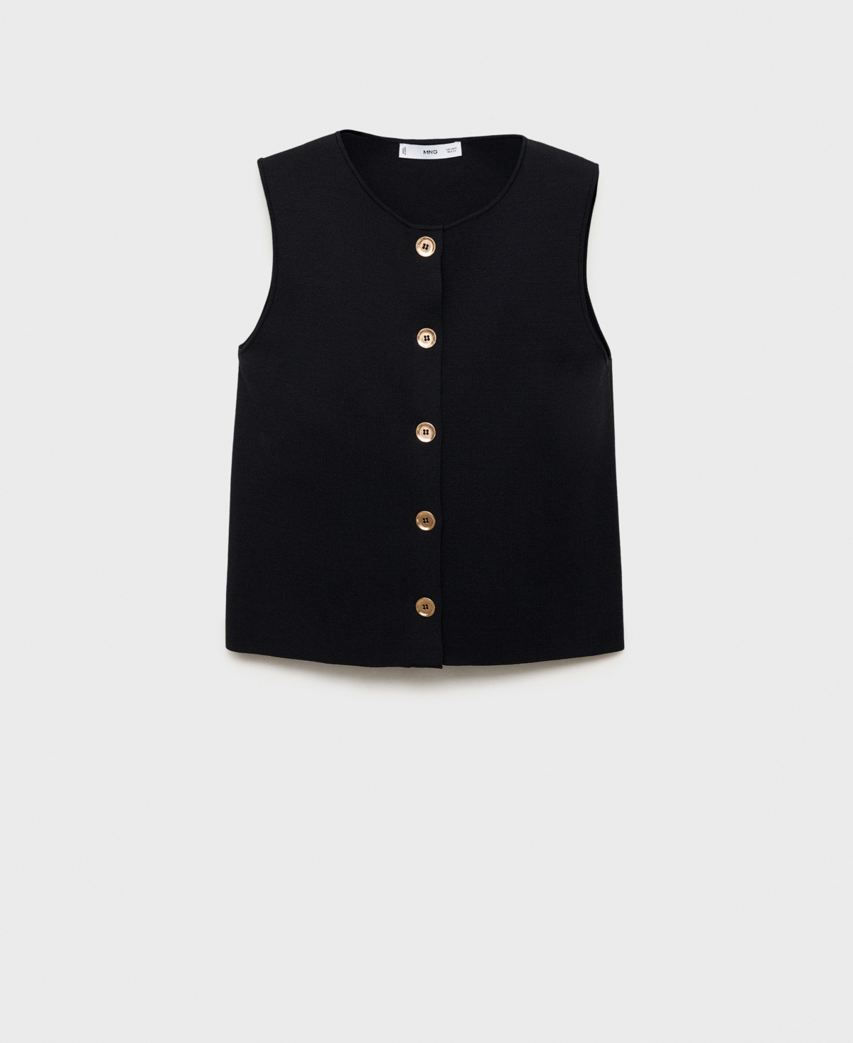Mango Knit High Neck Vest With Gold Buttons In Black
