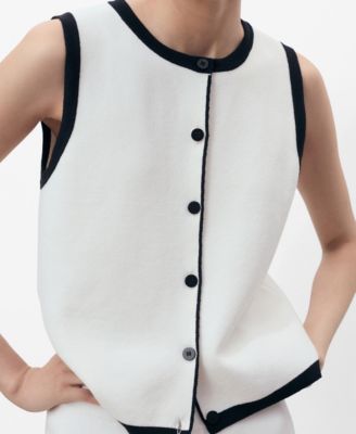 MANGO - Women's Contrast Detail Knitted Vest