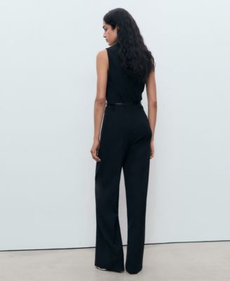 Women's Draped Neck and Belt Long Jumpsuit