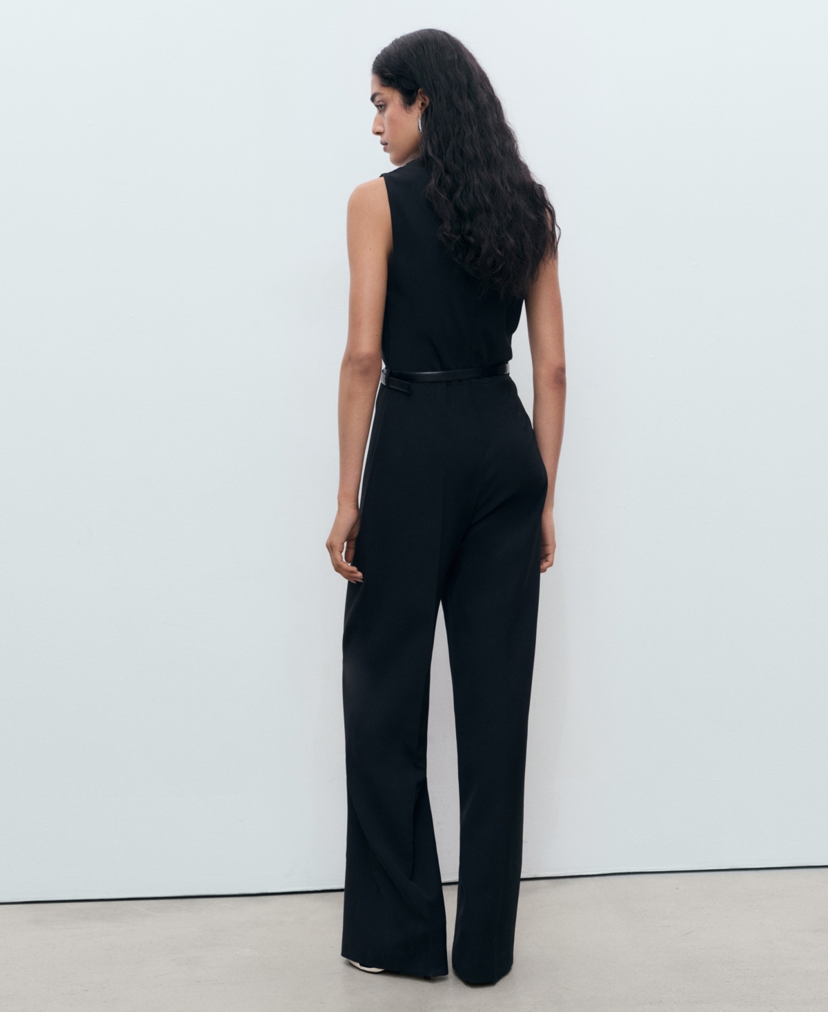 Mango Women's Draped Neck And Belt Long Jumpsuit In Black