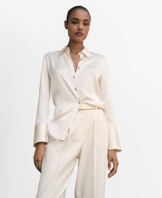 MANGO - Women's Satin Finish Flowy Shirt