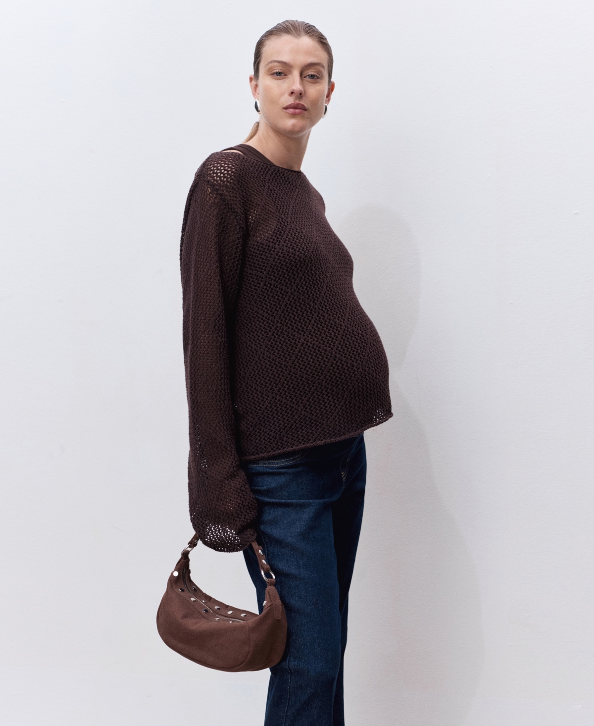 Mango Over The Bump Raw Hem Straight Leg Maternity Jeans In Blue