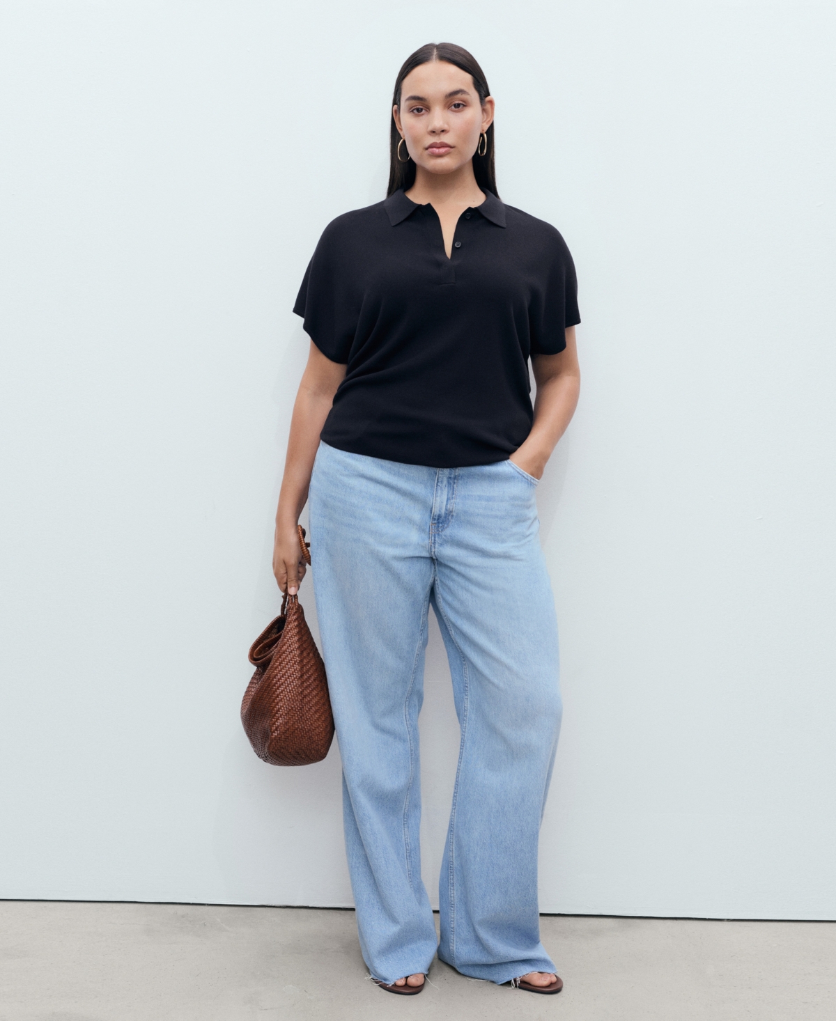 Mango Short-sleeved Polo-neck Sweater Navy In Blue