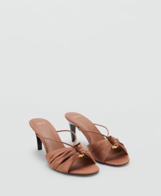MANGO - Women's Metallic Embellishment Satin High-Heeled Sandals