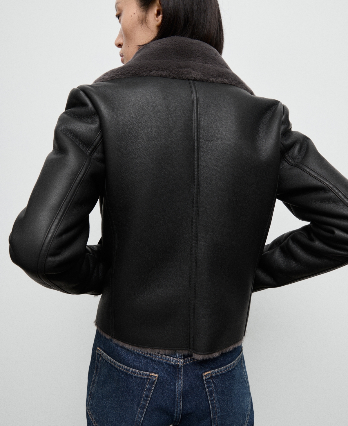 Mango Veste Biker Imitation Fourrure Noir - Femme - Xl -  In Multi
