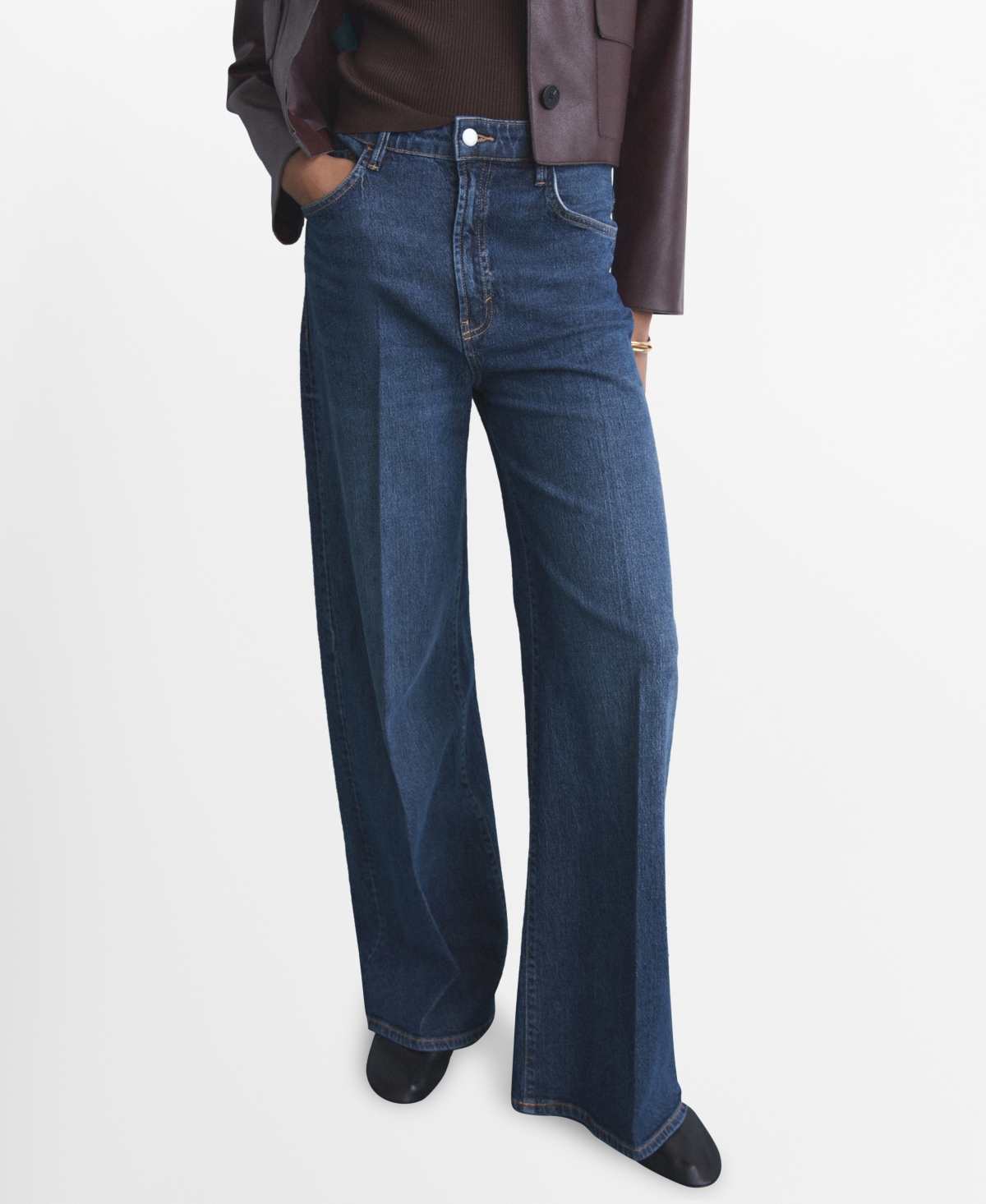Mango Elise High Waist Wide Leg Jeans In Blue