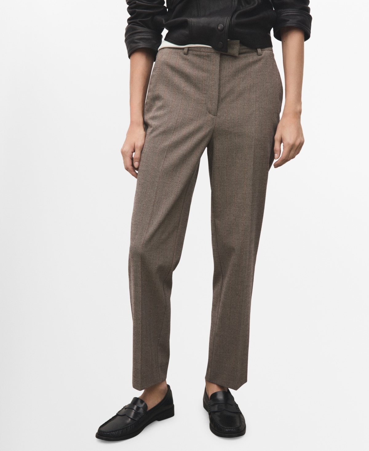 Mango Slim Cropped Pinstripe Trousers Light Heather Grey In Gray