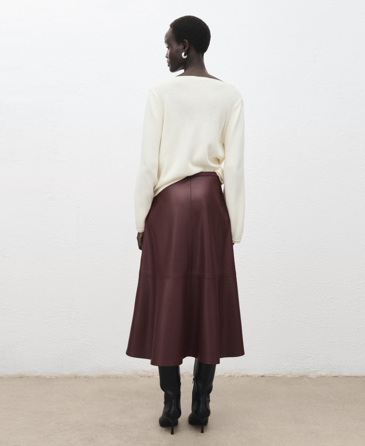 Mango Paris Faux Leather A-line Midi Skirt In Burgundy