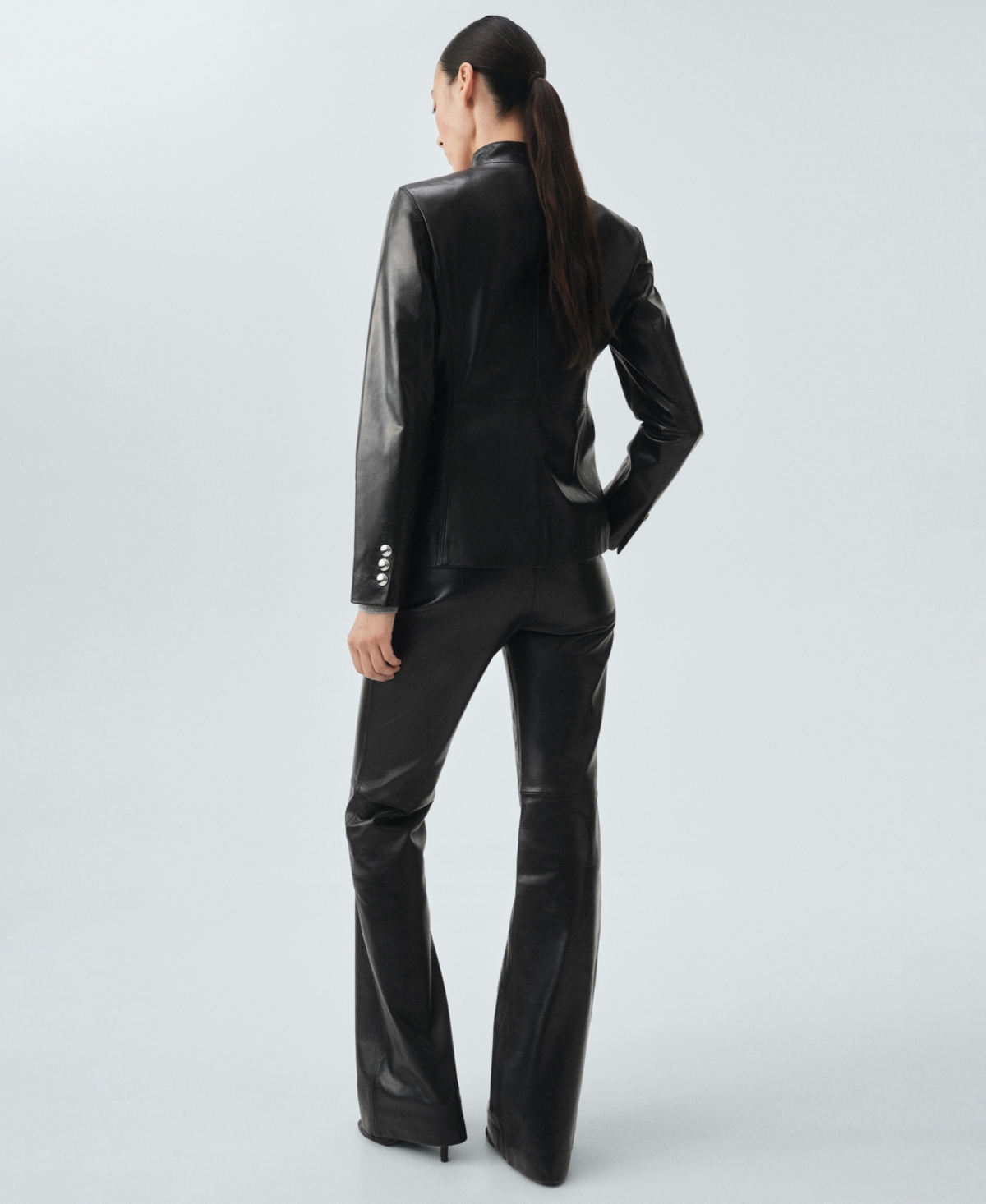 Mango Leather Flare Leg Pants In Black