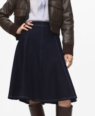 MANGO - Women's Stitching Detail Denim Midi-Skirt