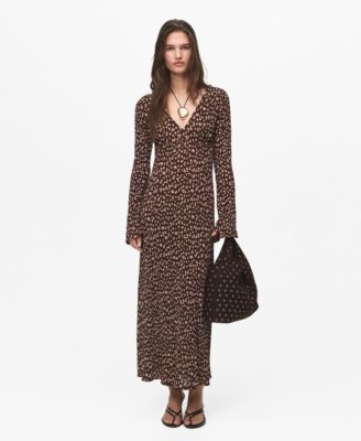 MANGO - Women's Printed V-Neck Dress