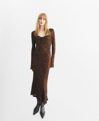 MANGO - Women's Long Sleeve Leopard Print Dress