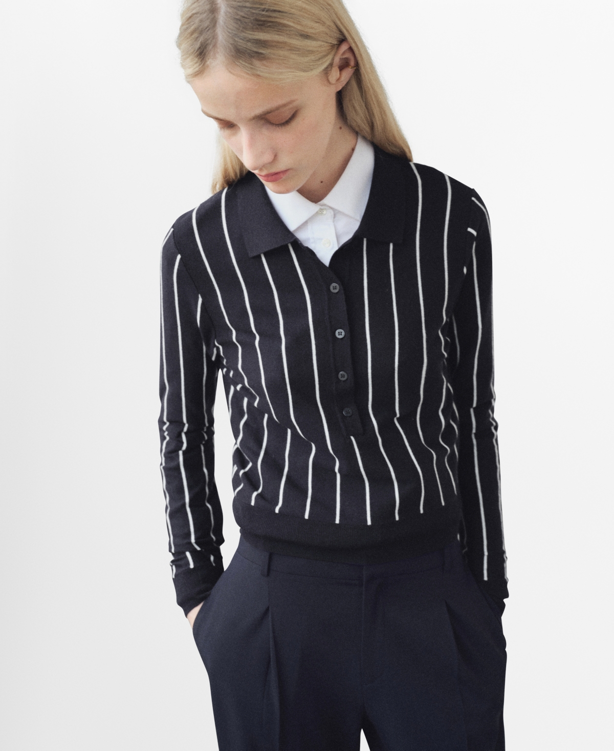 Mango Women's Striped Polo-neck Sweater In Blue