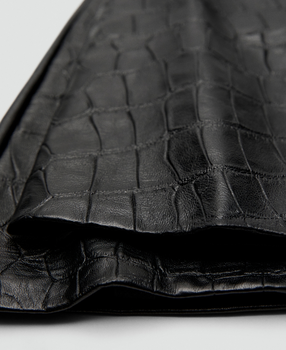 Mango Long Croc Embossed Leather Gloves In Black