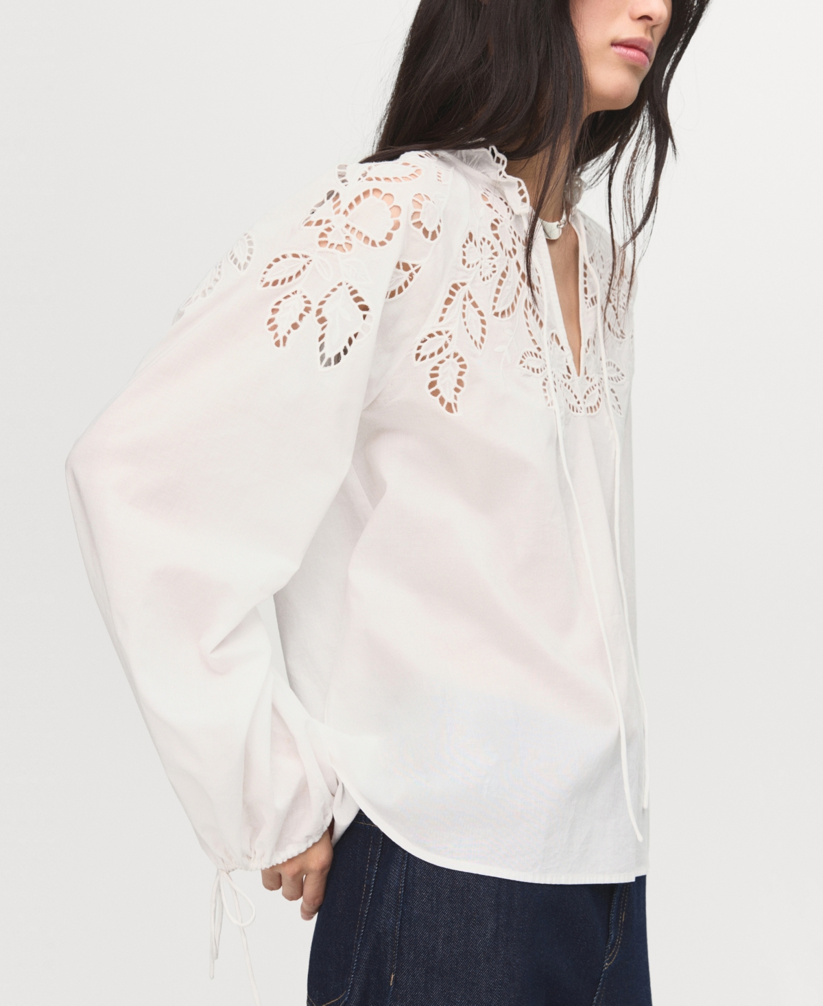 Mango Women's Bows Detail Embroidered Blouse