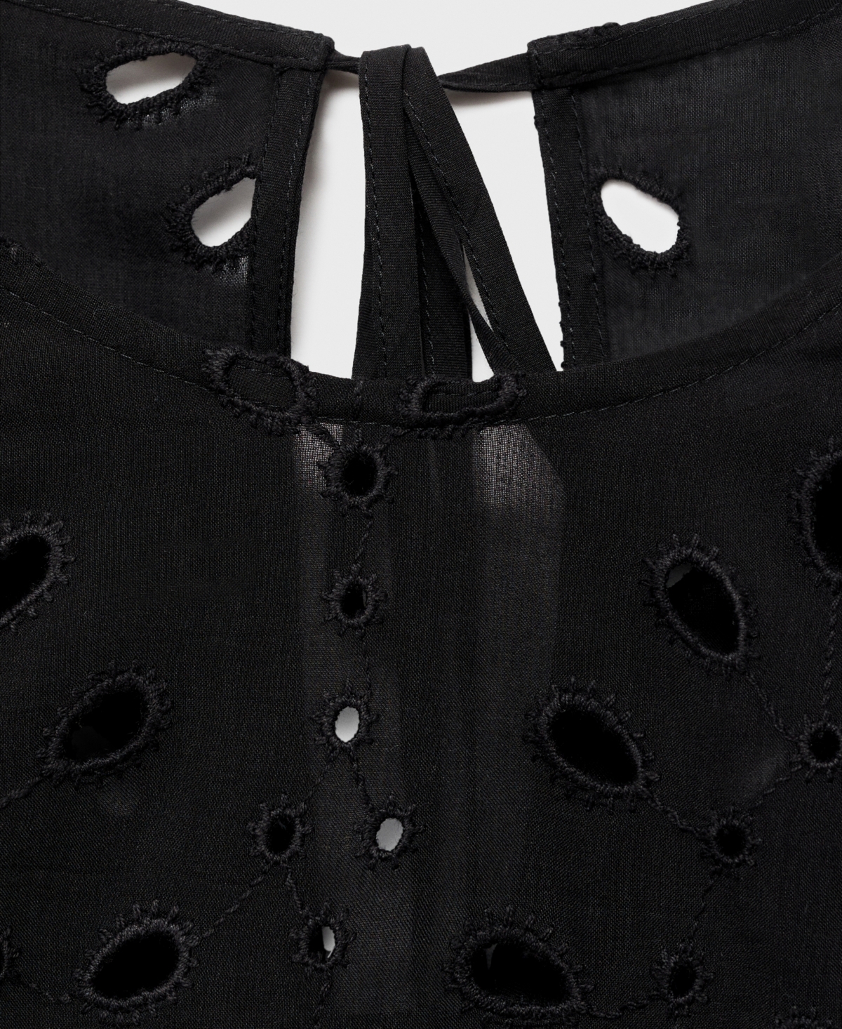 Mango Blouse With Perforated Embroidery And Ruffles Black In Black