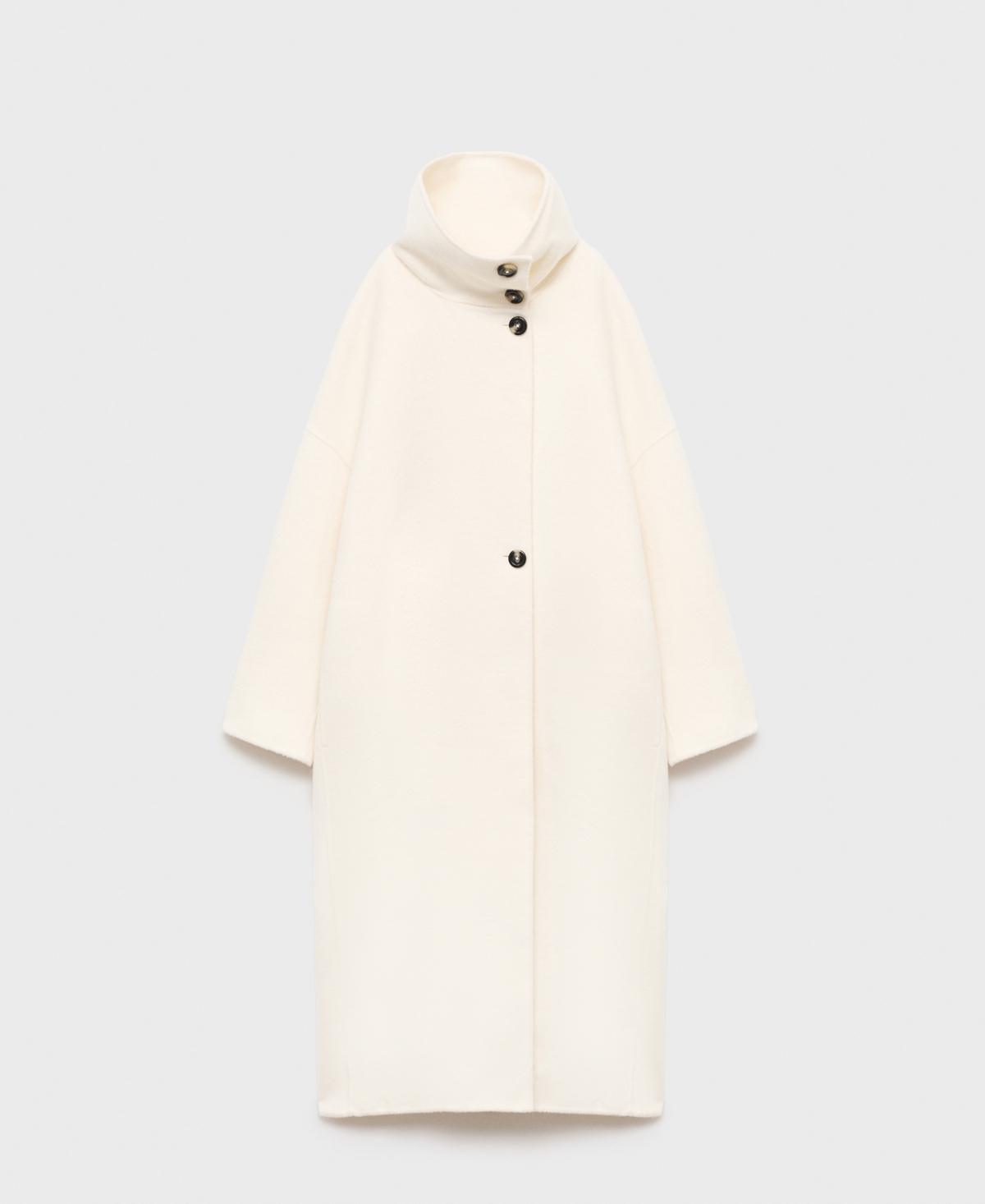 Mango Wool Funnel Neck Coat Off White In White