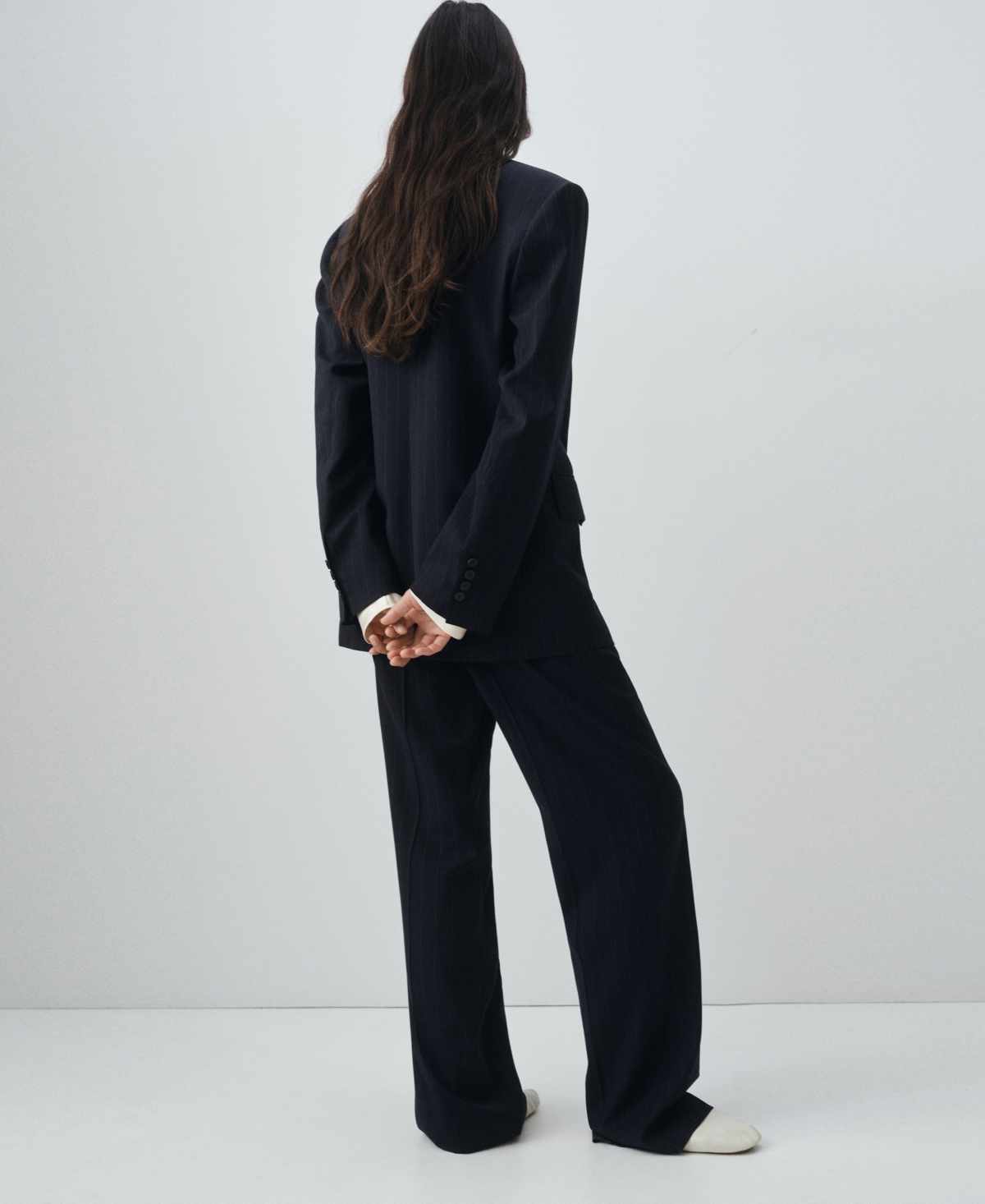 Mango Pinstripe Double Breasted Blazer In Blue