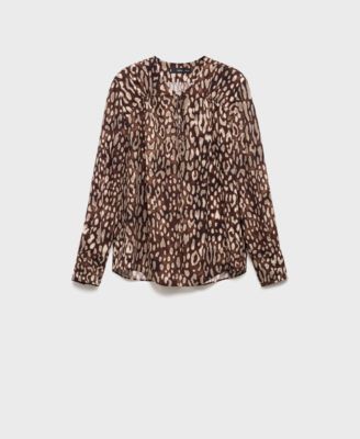 Women's Leopard Satin Tie Detail Blouse