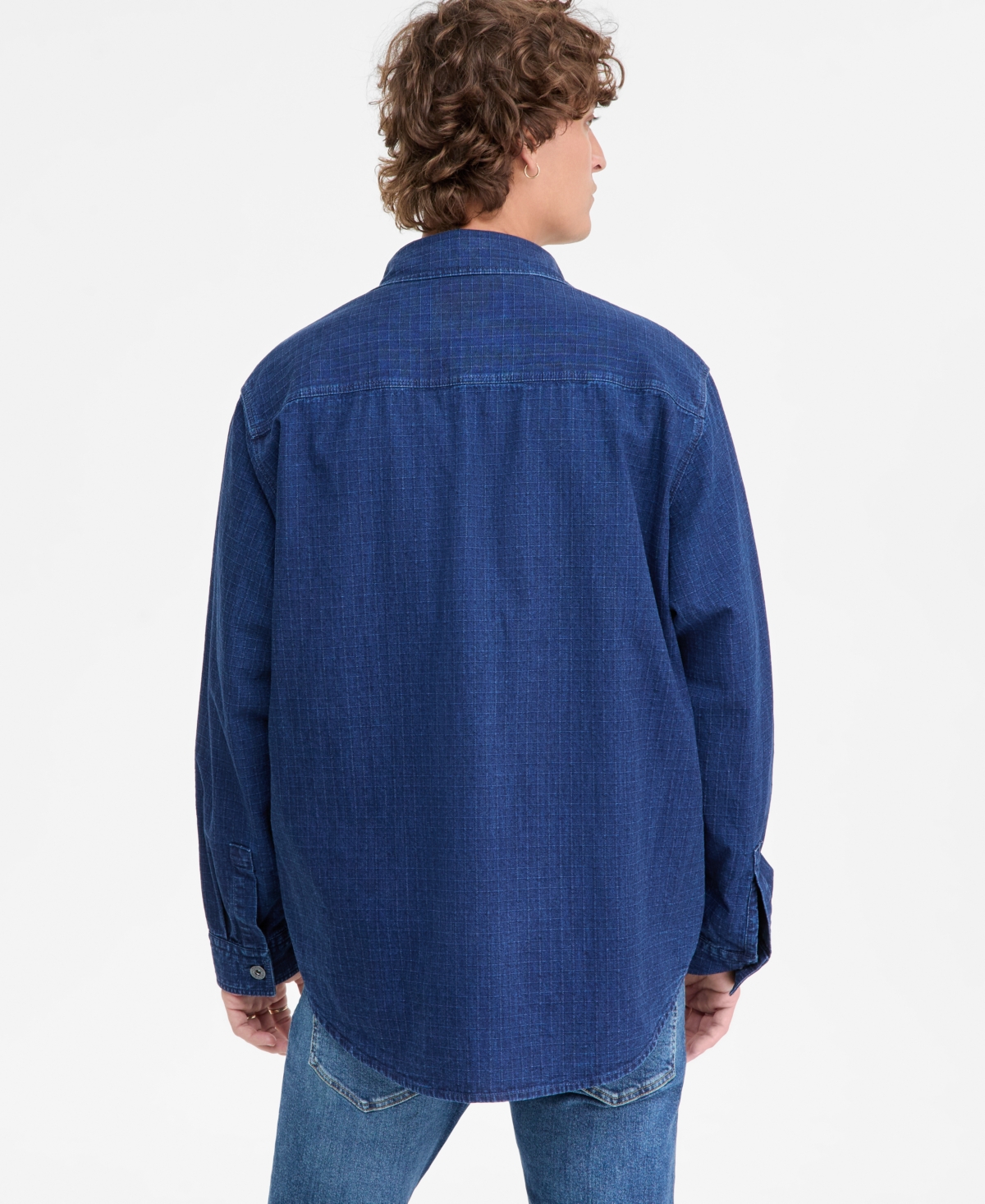 Hugo Boss Ebargo Grid-Pattern Denim Button-Front Shirt Jacket