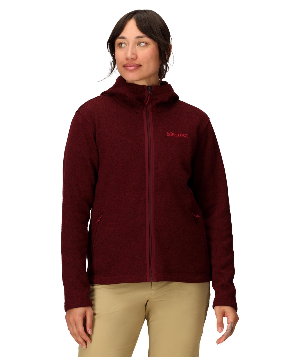 Marmot Women's Drop Line Full-zip Sweater Hoodie In Burgundy