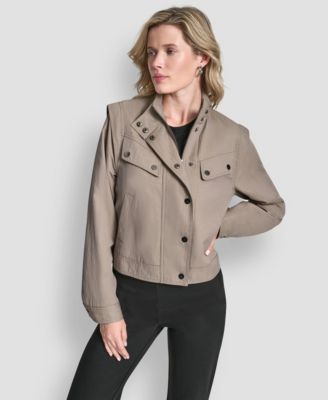 Women's Collared Cropped Moto Trench Coat