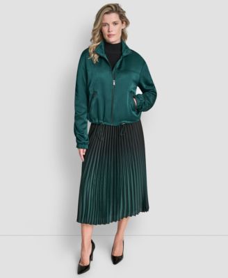 Women's Mock Neck Ruched Cropped Bomber Jacket