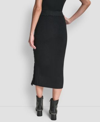 Women's Fringe Detail Bodycon Midi Sweater Skirt