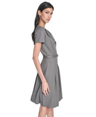 Women's Belted V-Neck Coat Dress