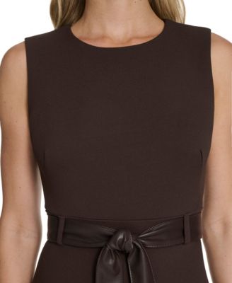 Women's Belted Crewneck Midi Dress