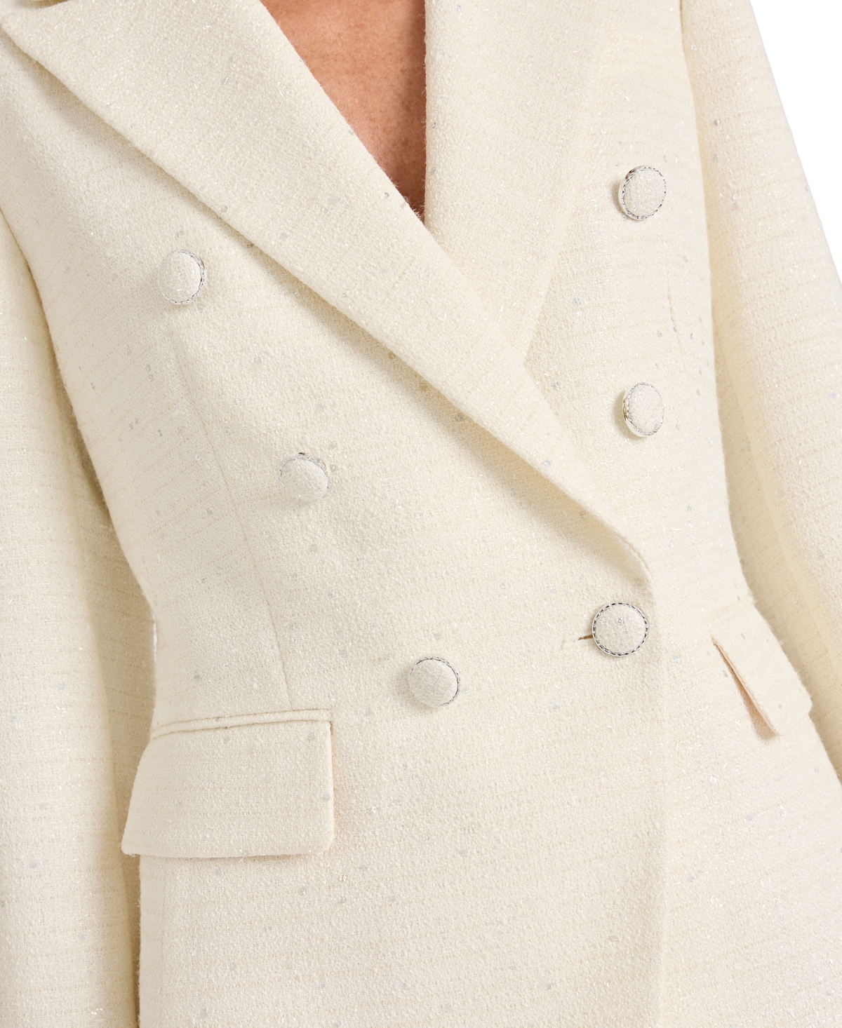 Tahari Asl Petite Sequin Tweed Double-breasted Blazer In White