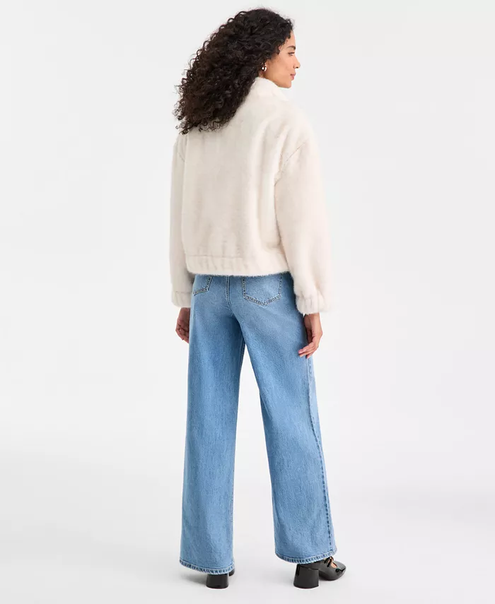 Women's Woven Solid Faux-Fur Bomber Jacket - thumbnail 10
