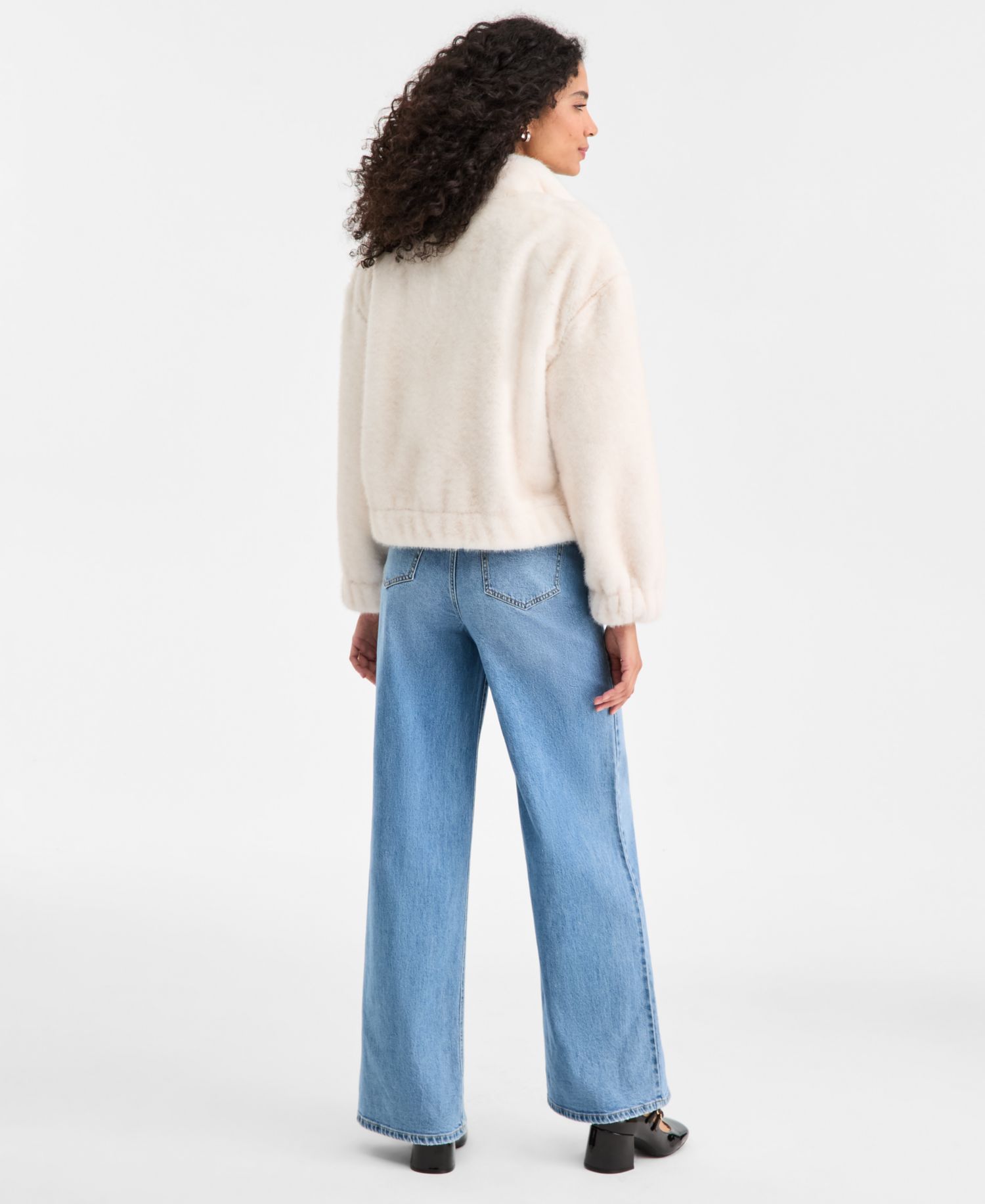 Women's Woven Solid Faux-Fur Bomber Jacket