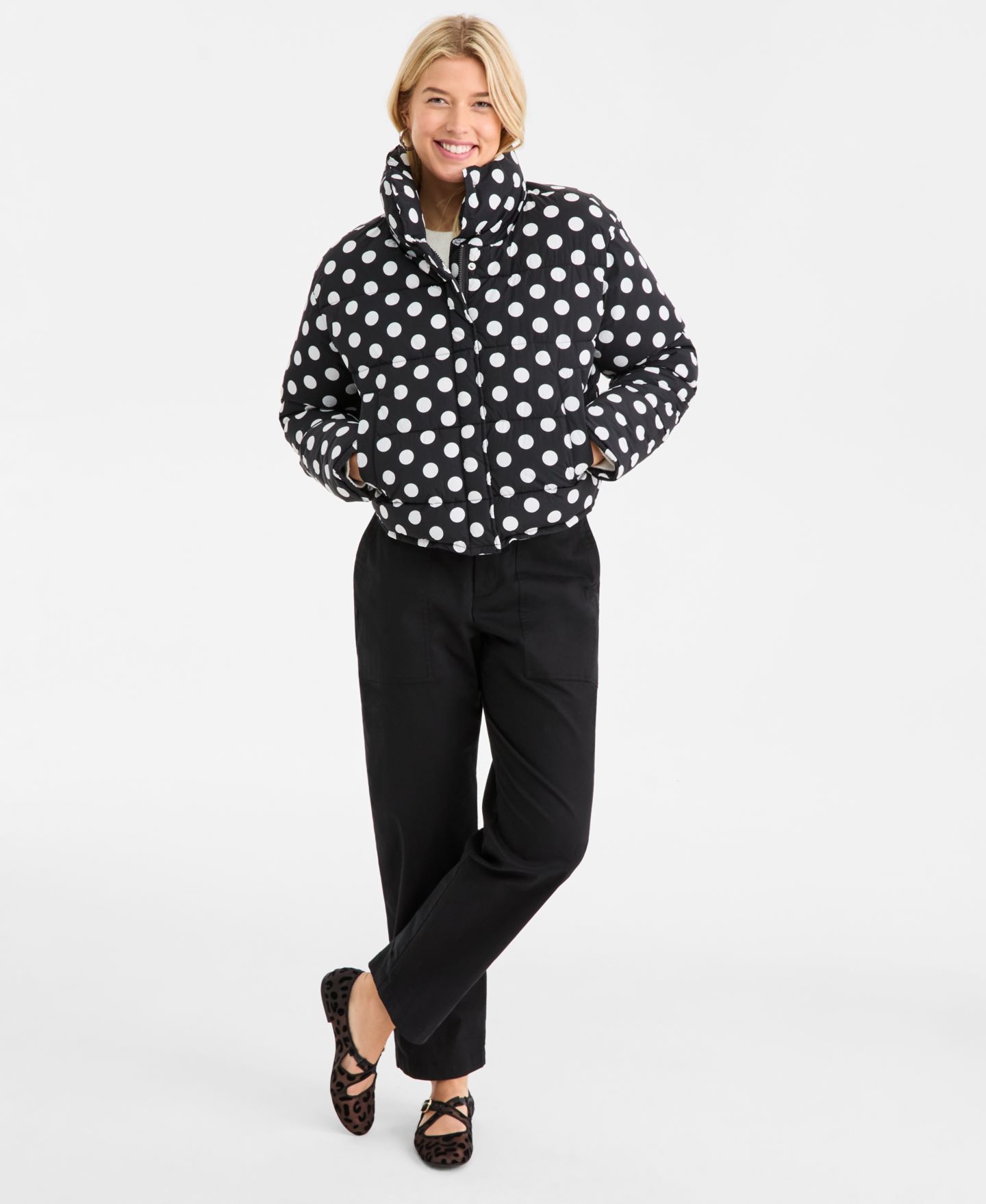 Женская куртка On 34th Cropped Dot Puffer, цвет: Чёрный комбинированный — фото 5