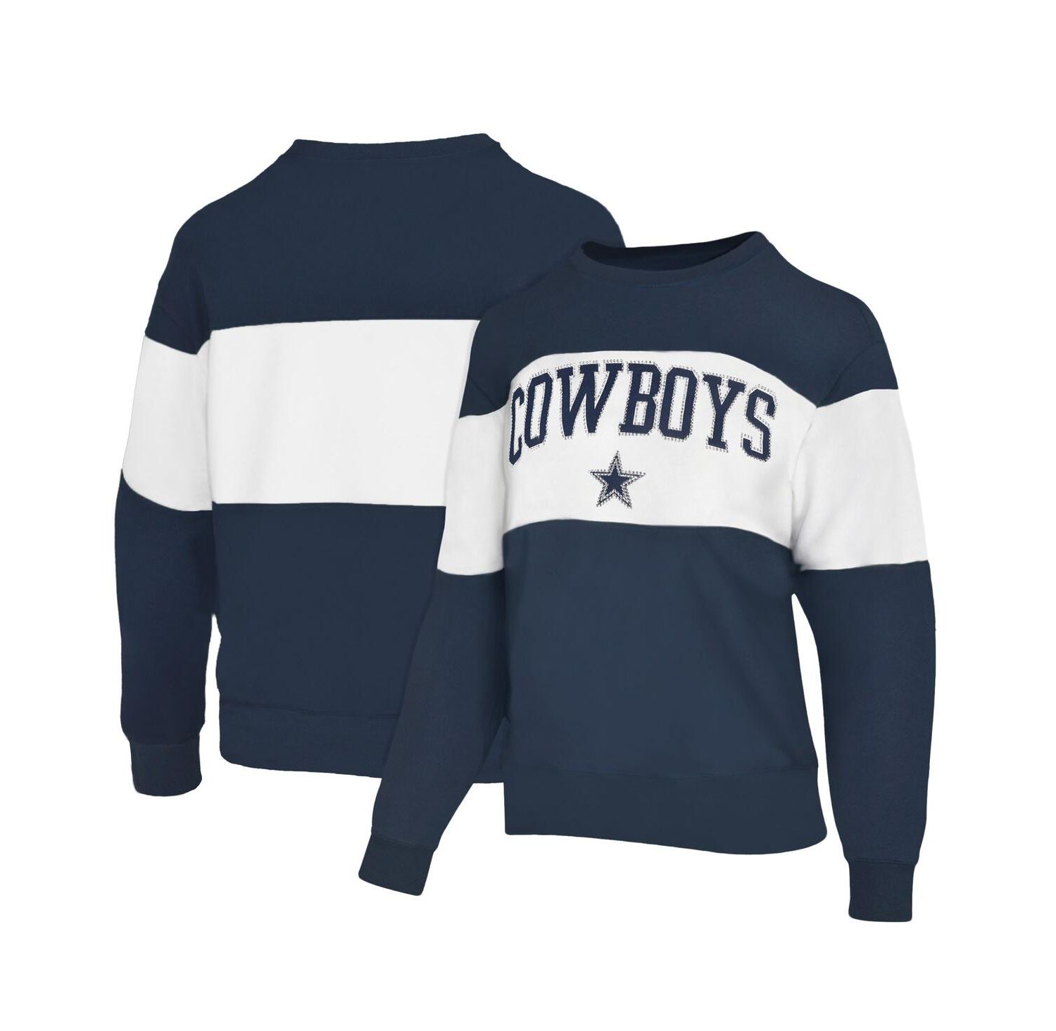 Women's Navy Dallas Cowboys Bling Color Block Terry Sweatshirt