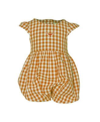Garb - Girl's Baby Boys and Girls Burnt Orange Texas Longhorns Cara Gingham Ruffled Bodysuit